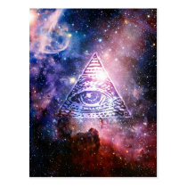 illuminati, funny, nebula, cool, space, geek, eyes of providence, unique, stars, hipster, nerd, universe, providence, postcard, Postkort med brugerdefineret grafisk design