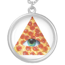 necklace, pizza, illuminati, peperonni, crazy, funny, food, geometric, eye of providence, cool, eye, stupid, dumb, internet meme, pyramid, fun, memes, Colar com design gráfico personalizado