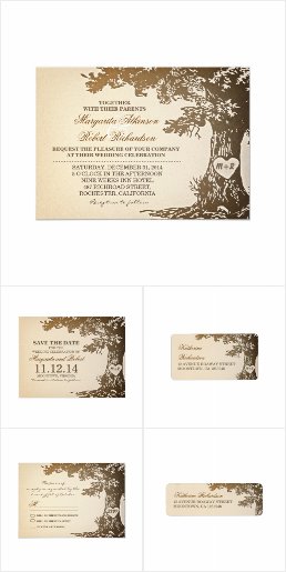 Illustrated Love Tree Wedding Invitation Collection Set