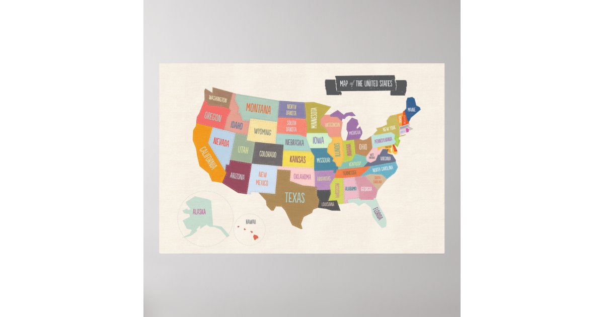 24 X 36 Map Of United States Illustrated Map of America 24 x 36" Wall Poster