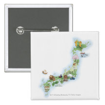 Illustrated map of ancient Japan Pinback Button