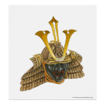 Illustration of 16th century samurai helmet posters