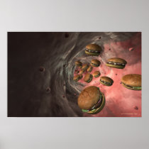 Illustration of a blood vessel with burgers