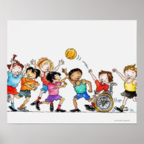 Illustration of a group of children including a posters