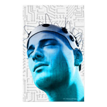 Illustration of a man wearing a cap of electrodes