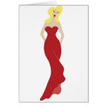 Illustration of a stylish woman in a red dress card