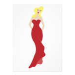 Illustration of a stylish woman in a red dress invite