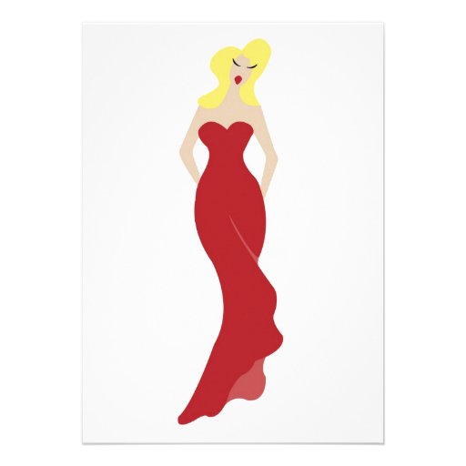Illustration of a stylish woman in a red dress invite