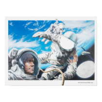 Illustration of American astronauts in space posters
