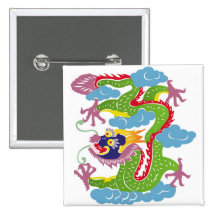 Illustration of Chinese dragon flying Button
