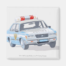 Illustration of police car with two policemen magnets