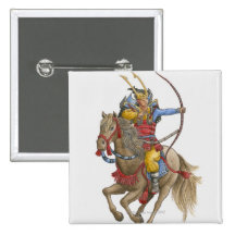 Illustration of Samurai on horseback holding bow Pinback Button