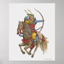 Illustration of Samurai on horseback holding bow Print