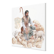 Illustration of shepherd finding his lost sheep canvas prints