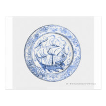 Illustration of ship on 16th century Iznik plate Post Cards