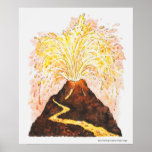 Illustration of volcano erupting poster
