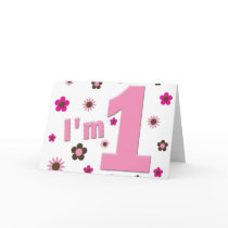 "I'm 1" Pink And Brown Flowers Birthday Greeting Card