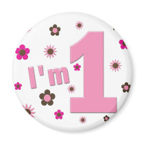 "I'm 1" Pink And Brown Flowers Birthday magnets