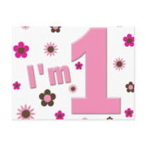 "I'm 1" Pink And Brown Flowers Birthday postcards