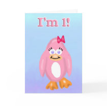 I'm 1 Pink Penguin Birthday Card cards