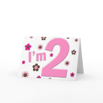 "I'm 2" Pink & Brown Flowers Greeting Cards