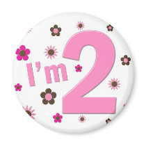"I'm 2" Pink & Brown Flowers magnets