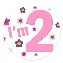 "I'm 2" Pink & Brown Flowers stickers