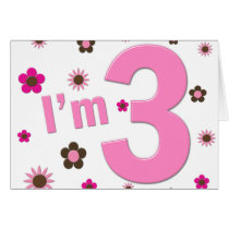 "I'm 3" Pink & Brown Flowers Cards