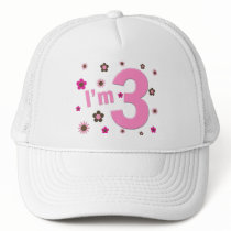 "I'm 3" Pink & Brown Flowers Hats