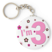 "I'm 3" Pink & Brown Flowers Key Chains