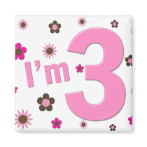 "I'm 3" Pink & Brown Flowers magnets