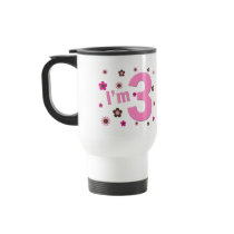 "I'm 3" Pink & Brown Flowers Mugs