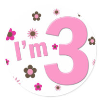 "I'm 3" Pink & Brown Flowers Stickers