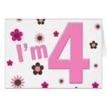 I'm 4 Pink & Brown Flowers Greeting Card
