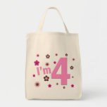 I'm 4 Pink & Brown Flowers Tote Bag