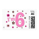 I'm 6 Pink And Brown Flowers Postage