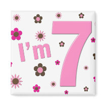 I'm 7 Pink And Brown Flowers Refrigerator Magnet