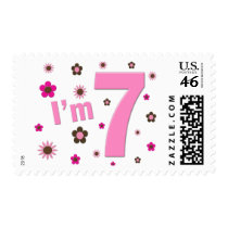 I'm 7 Pink And Brown Flowers Postage Stamp
