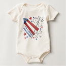 I'm A Little Firecracker Baby Onesie - features a rocket, surrounded by bombs bursting in air, with the caption, 'I'm A Little Firecracker'.