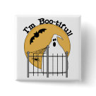 square_button - Halloween ghost design T-shirts, hoodies, sweatshirts, tank tops, bodysuits, mugs, cards, stickers, trick or treat bags, and more with a ghost design and text that reads Im Boo-tiful!: Sizes 