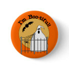 round_button - Halloween ghost design T-shirts, hoodies, sweatshirts, tank tops, bodysuits, mugs, cards, stickers, trick or treat bags, and more with a ghost design and text that reads Im Boo-tiful!: Sizes 