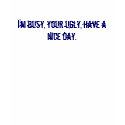 I'm busy, your ugly, have a nice day. t-shirts