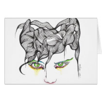 eyes, ink, girl, woman, feelings, portrait, blackandwhite, original, artsprojekt, drawing, green eyes, Card with custom graphic design