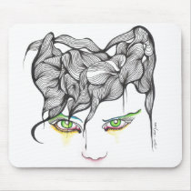 eyes, ink, girl, woman, feelings, portrait, blackandwhite, original, artsprojekt, drawing, green eyes, Mouse pad with custom graphic design