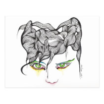 eyes, ink, girl, woman, feelings, portrait, blackandwhite, original, artsprojekt, drawing, green eyes, Postcard with custom graphic design