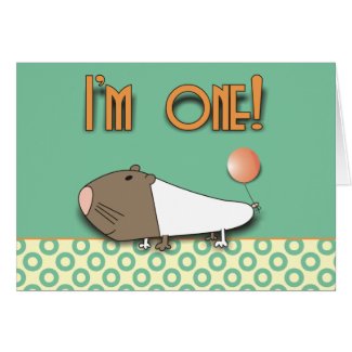 I'm One! Cute Guinea Pig with Balloon Card
