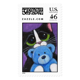 I'm Scared - Cat and Teddy Postage stamp