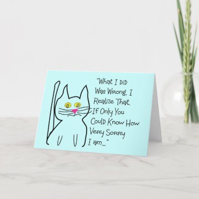 Cat design "I'm sorry" greeting cards" with matching postage.