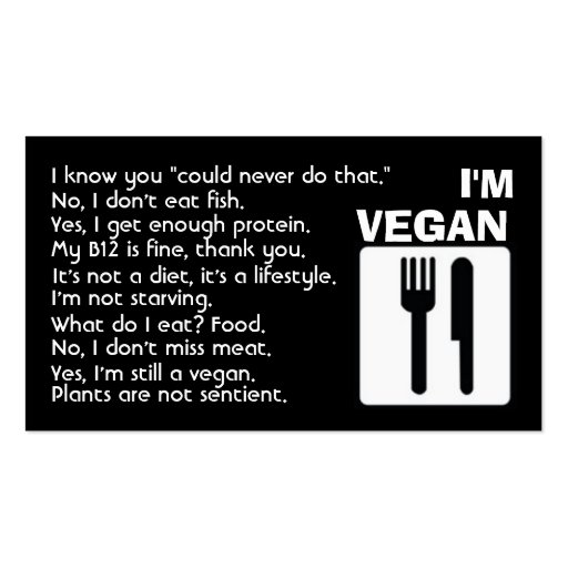 I'm Vegan: Answers Business Cards (front side)