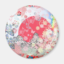 Imabari castle and flower and butterfly refrigerator magnets